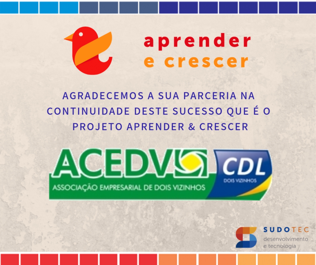 Agradecimento aos Parceiros da 15ª edição do Projeto Aprender & Crescer 2019